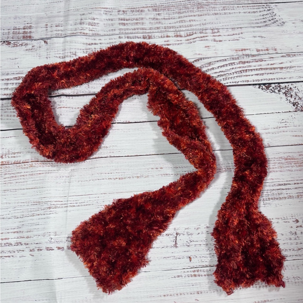 Handmade Plush Fuzzy Burgundy Women's Long Scarf